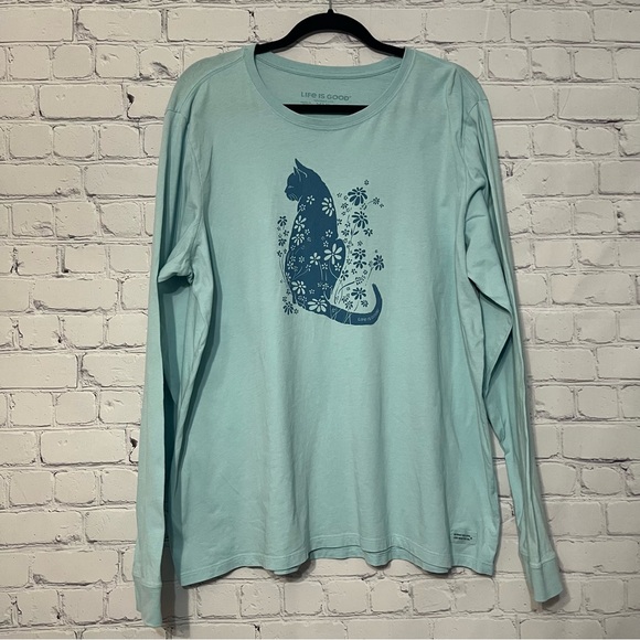 Life Is Good Woman’s Long Sleeve Cat Crusher Tees Bundle Blue - White Size XXL - Picture 2 of 14